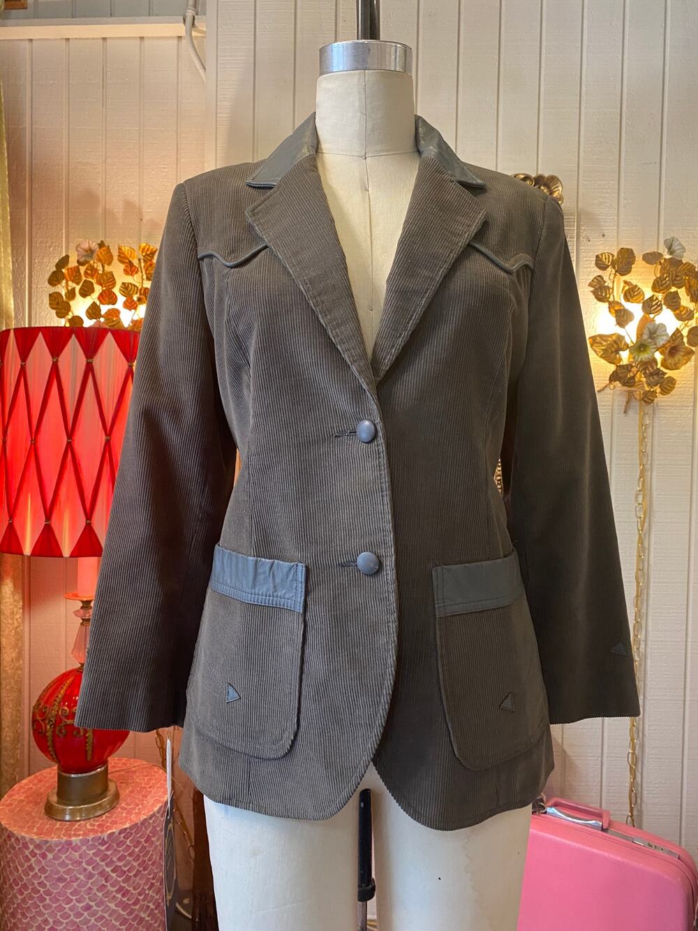 vintage 1970s gray corduroy western jacket, ms pioneer, 70s fashion, unisex, m/l